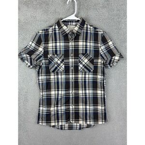 Diesel Co Shirt Mens Small Blue Gray Plaid Slim Fit Short Sleeve Button Down Men